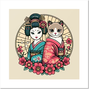 Japanese cat with Geisha Posters and Art